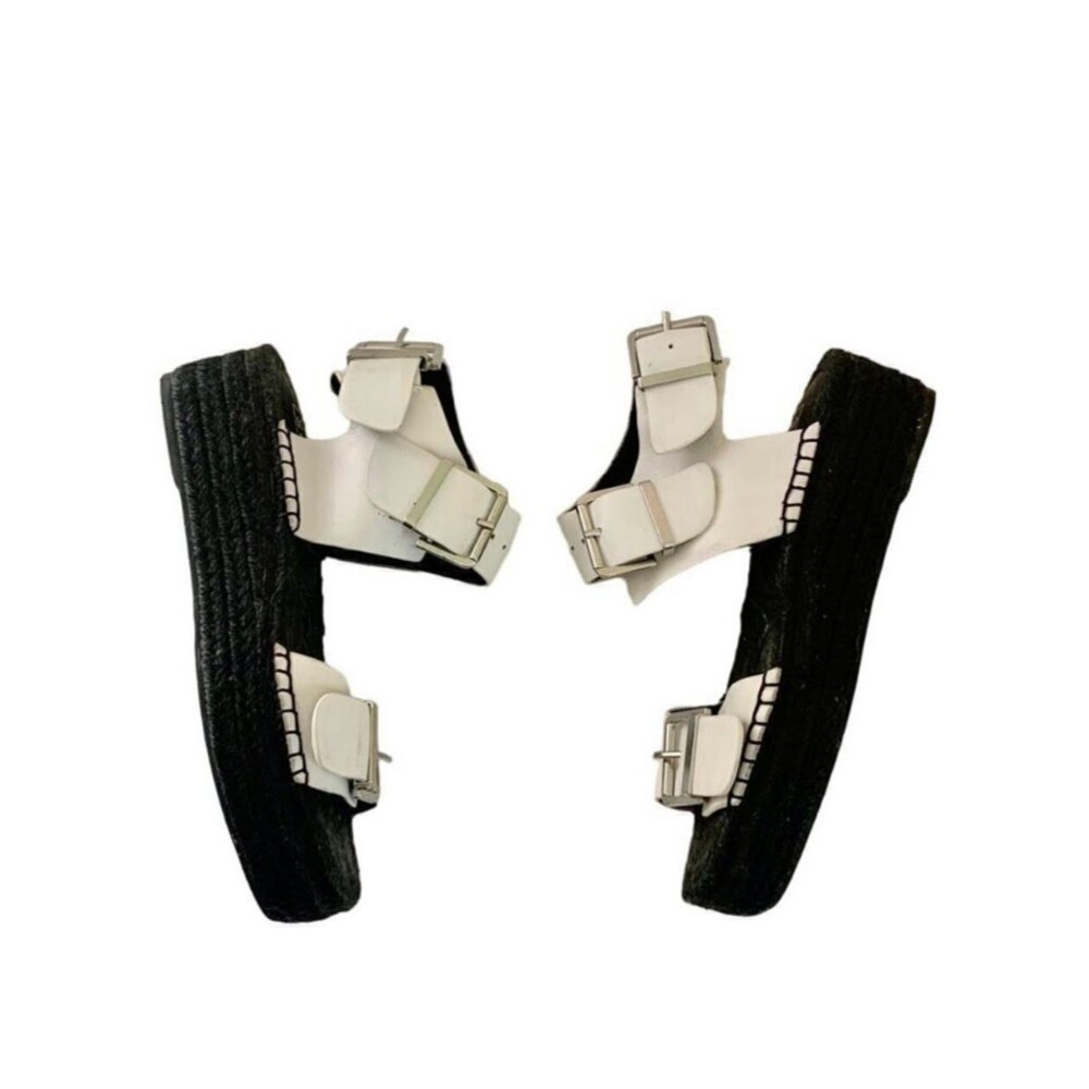White Leather Buckled Black Espadrille Platform Sandal Sol Sana Size 6